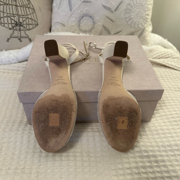 Jimmy Choo Sacaria 85 Tulle Pearl Ankle Strap Sandal heels ivory white size 39.5 - Picture 12 of 13